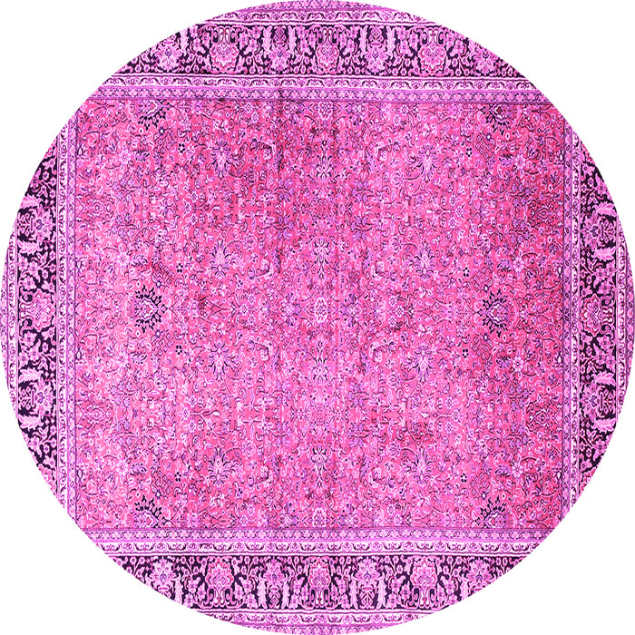 Round Machine Washable Persian Pink Traditional Rug, wshtr1009pnk