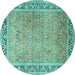 Round Machine Washable Persian Turquoise Traditional Area Rugs, wshtr1009turq