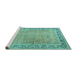 Sideview of Machine Washable Persian Turquoise Traditional Area Rugs, wshtr1009turq