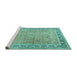 Sideview of Machine Washable Persian Turquoise Traditional Area Rugs, wshtr1009turq