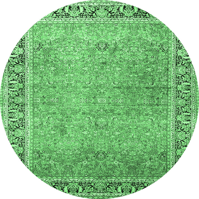 Round Machine Washable Persian Emerald Green Traditional Area Rugs, wshtr1009emgrn