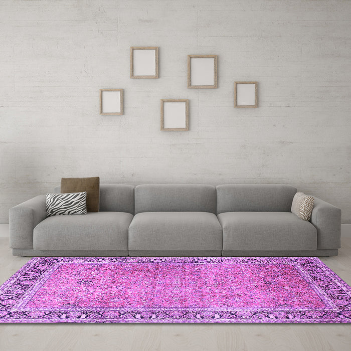 Machine Washable Persian Purple Traditional Area Rugs in a Living Room, wshtr1009pur