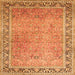 Round Machine Washable Persian Orange Traditional Area Rugs, wshtr1009org