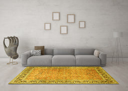 Machine Washable Persian Yellow Traditional Rug in a Living Room, wshtr1009yw