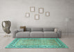 Machine Washable Persian Turquoise Traditional Area Rugs in a Living Room,, wshtr1009turq