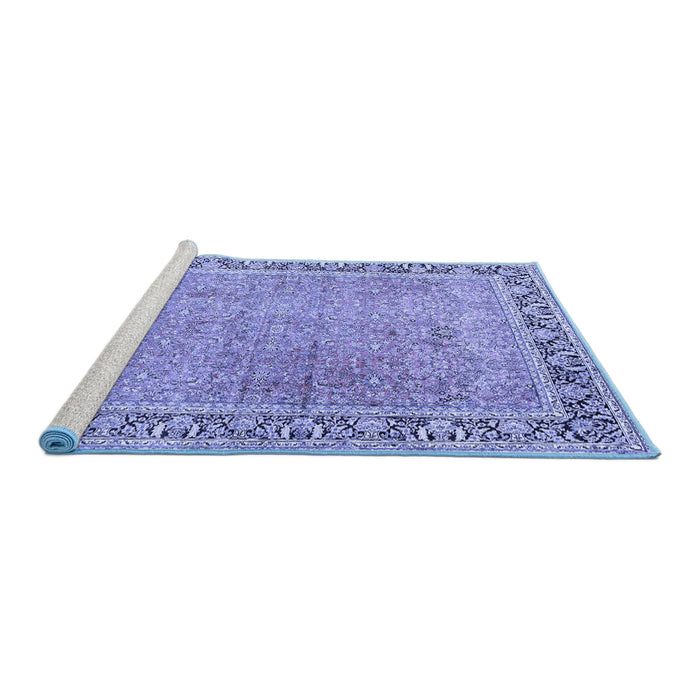 Sideview of Machine Washable Persian Blue Traditional Rug, wshtr1009blu
