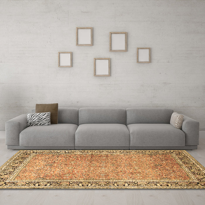 Machine Washable Persian Brown Traditional Rug in a Living Room,, wshtr1009brn