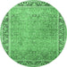 Round Persian Emerald Green Traditional Rug, tr1009emgrn