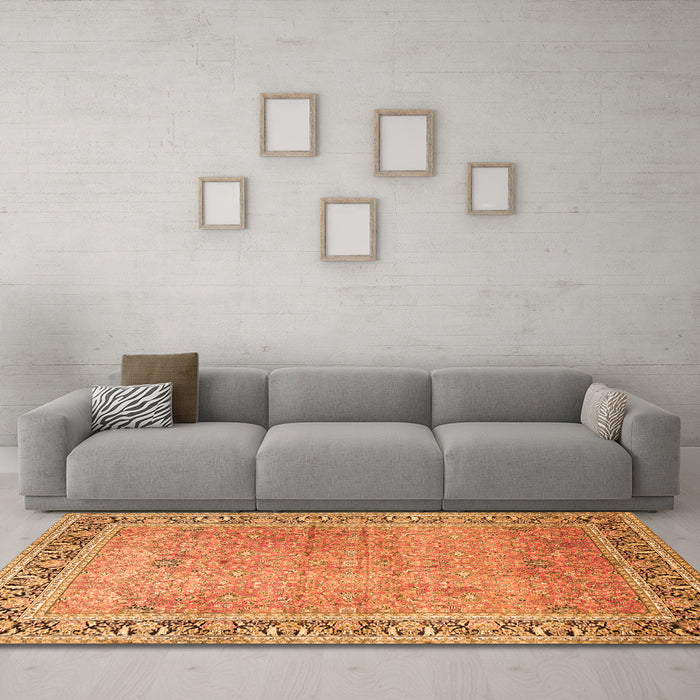 Machine Washable Persian Orange Traditional Area Rugs in a Living Room, wshtr1009org