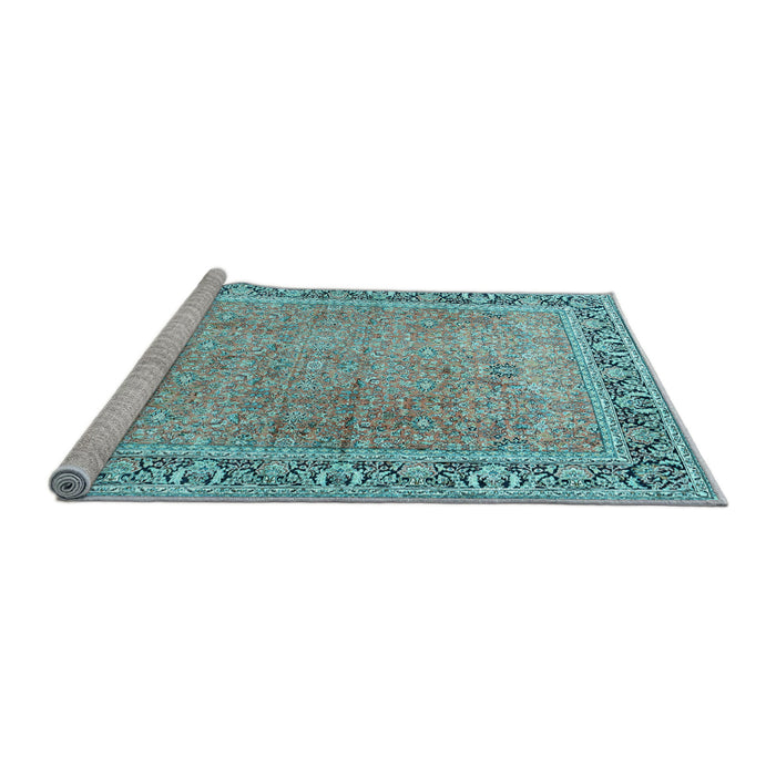 Sideview of Machine Washable Persian Light Blue Traditional Rug, wshtr1009lblu