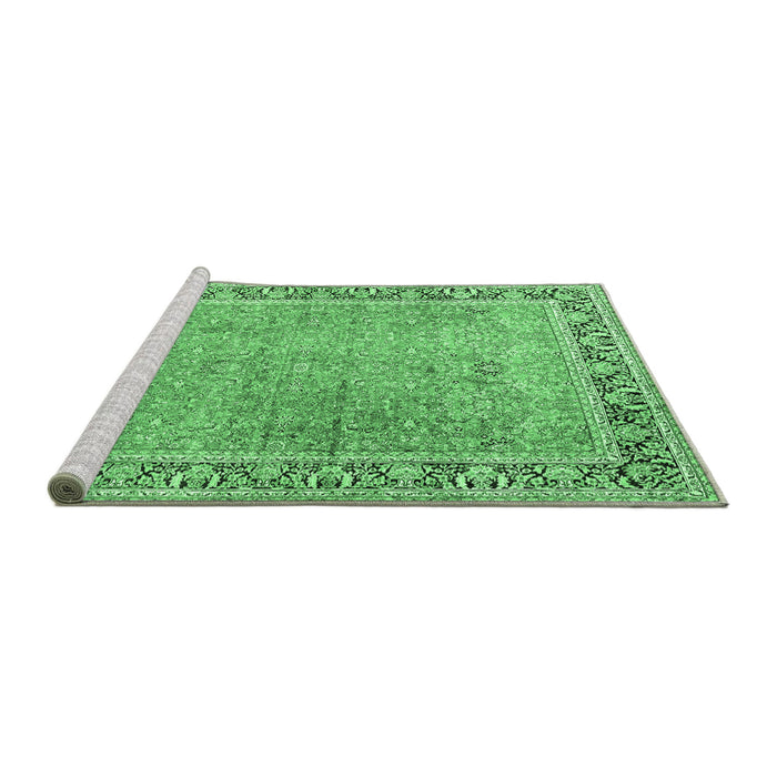Sideview of Machine Washable Persian Emerald Green Traditional Area Rugs, wshtr1009emgrn