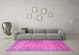 Machine Washable Persian Pink Traditional Rug in a Living Room, wshtr1009pnk