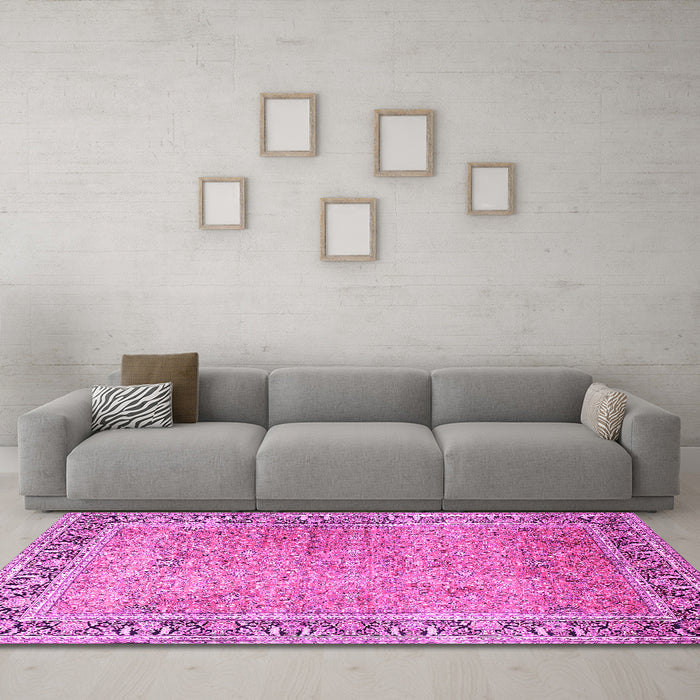 Machine Washable Persian Pink Traditional Rug in a Living Room, wshtr1009pnk