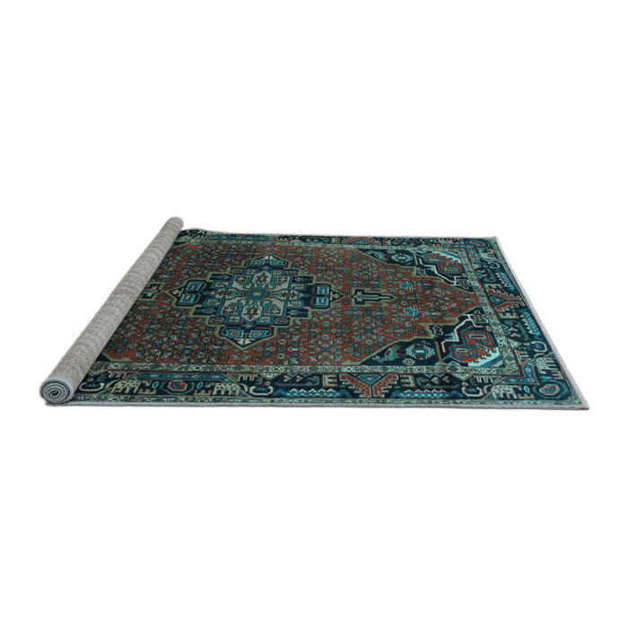 Sideview of Machine Washable Medallion Light Blue Traditional Rug, wshtr100lblu