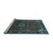 Sideview of Machine Washable Medallion Light Blue Traditional Rug, wshtr100lblu