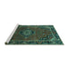 Sideview of Machine Washable Medallion Turquoise Traditional Area Rugs, wshtr100turq