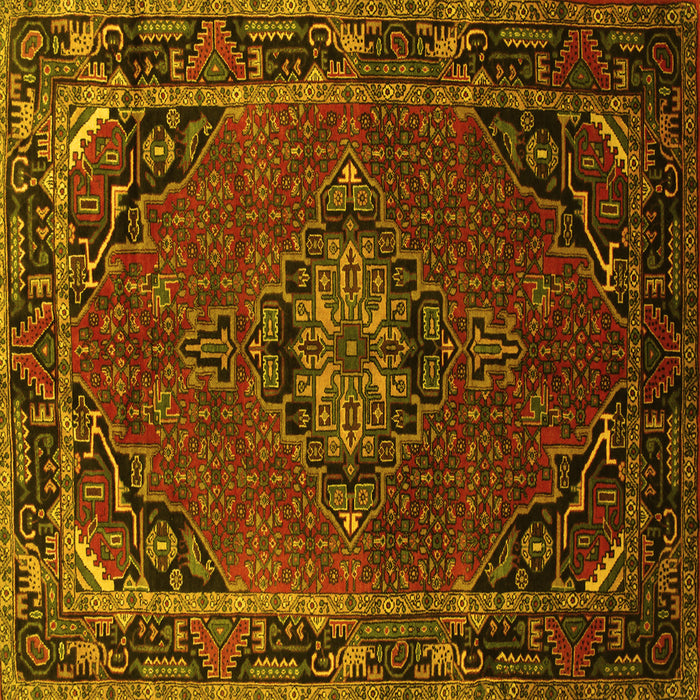 Square Machine Washable Medallion Yellow Traditional Rug, wshtr100yw