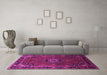 Machine Washable Medallion Pink Traditional Rug in a Living Room, wshtr100pnk