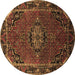 Round Machine Washable Medallion Brown Traditional Rug, wshtr100brn