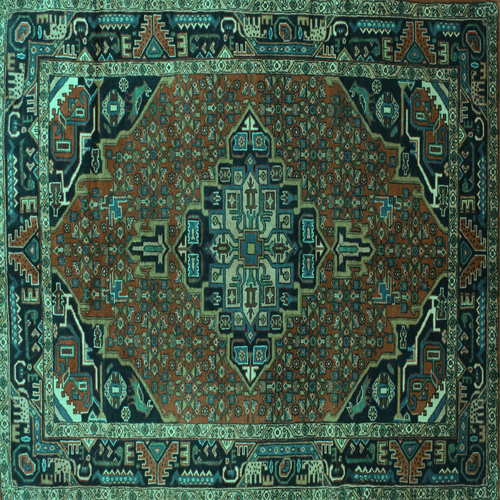 Square Machine Washable Medallion Turquoise Traditional Area Rugs, wshtr100turq