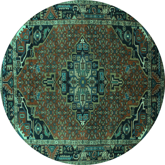 Round Machine Washable Medallion Turquoise Traditional Area Rugs, wshtr100turq