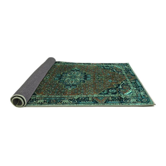 Sideview of Medallion Turquoise Traditional Rug, tr100turq