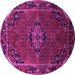 Round Machine Washable Medallion Pink Traditional Rug, wshtr100pnk