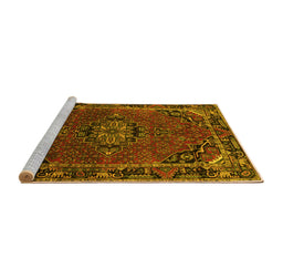 Sideview of Machine Washable Medallion Yellow Traditional Rug, wshtr100yw