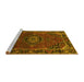 Sideview of Machine Washable Medallion Yellow Traditional Rug, wshtr100yw