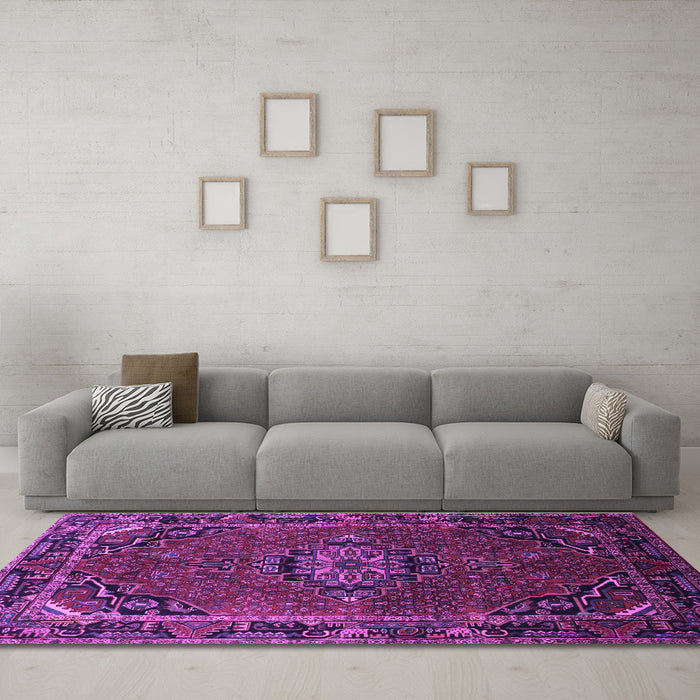 Machine Washable Medallion Purple Traditional Area Rugs in a Living Room, wshtr100pur