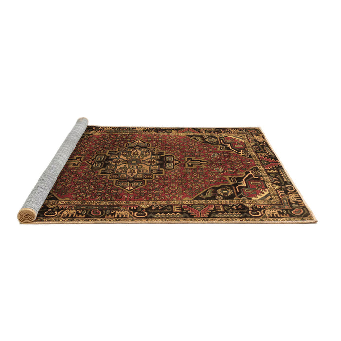 Sideview of Machine Washable Medallion Brown Traditional Rug, wshtr100brn