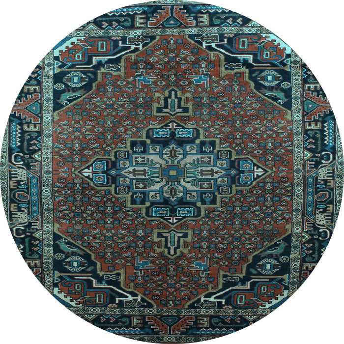Round Machine Washable Medallion Light Blue Traditional Rug, wshtr100lblu