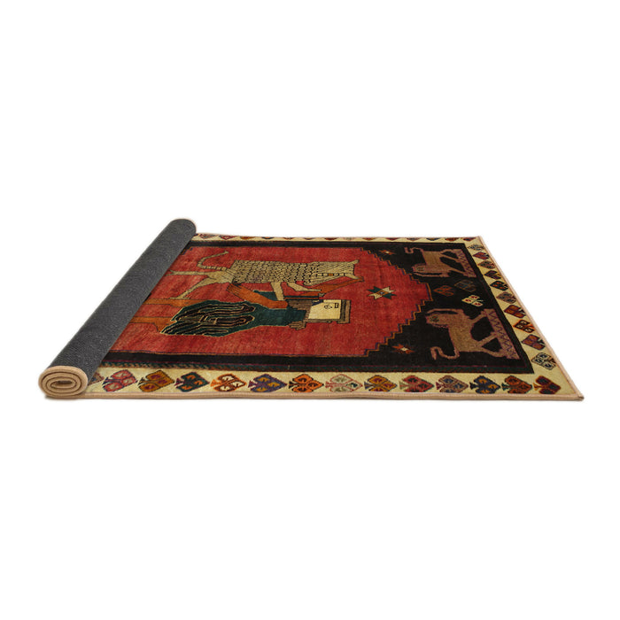 Sideview of Traditional Saffron Red Animal Rug, tr101