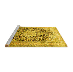 Sideview of Machine Washable Medallion Yellow Traditional Rug, wshtr1010yw