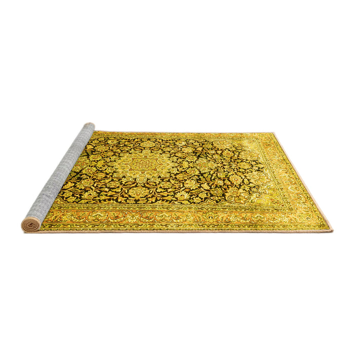 Sideview of Machine Washable Medallion Yellow Traditional Rug, wshtr1010yw