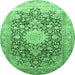 Round Machine Washable Medallion Emerald Green Traditional Area Rugs, wshtr1010emgrn