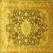 Square Machine Washable Medallion Yellow Traditional Rug, wshtr1010yw