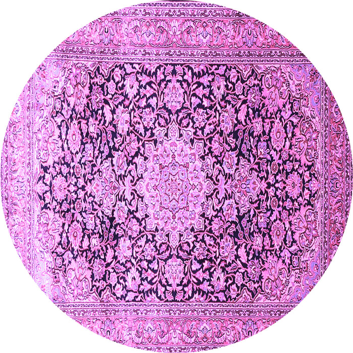 Round Machine Washable Medallion Purple Traditional Area Rugs, wshtr1010pur
