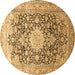 Round Machine Washable Medallion Brown Traditional Rug, wshtr1010brn