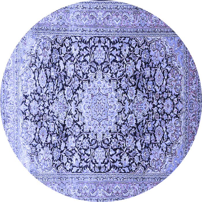 Round Machine Washable Medallion Blue Traditional Rug, wshtr1010blu