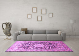 Machine Washable Medallion Purple Traditional Area Rugs in a Living Room, wshtr1010pur