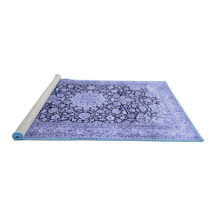 Sideview of Machine Washable Medallion Blue Traditional Rug, wshtr1010blu