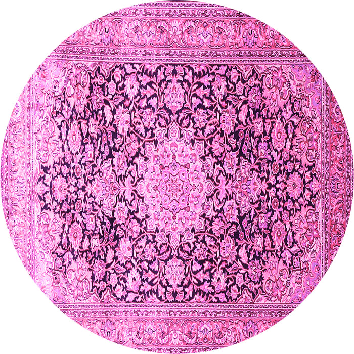 Round Machine Washable Medallion Pink Traditional Rug, wshtr1010pnk