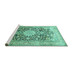 Sideview of Machine Washable Medallion Turquoise Traditional Area Rugs, wshtr1010turq