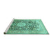 Sideview of Machine Washable Medallion Turquoise Traditional Area Rugs, wshtr1010turq