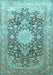 Machine Washable Medallion Light Blue Traditional Rug, wshtr1010lblu