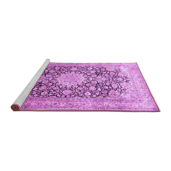 Sideview of Machine Washable Medallion Purple Traditional Area Rugs, wshtr1010pur