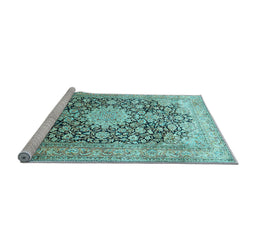 Sideview of Machine Washable Medallion Light Blue Traditional Rug, wshtr1010lblu