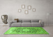 Machine Washable Medallion Green Traditional Area Rugs in a Living Room,, wshtr1010grn