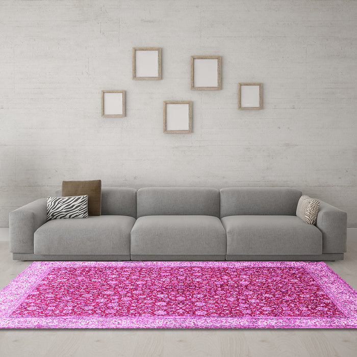 Machine Washable Persian Pink Traditional Rug in a Living Room, wshtr1011pnk